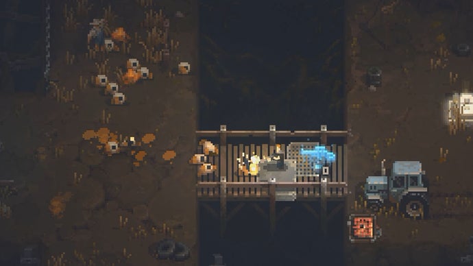 Volatiles takes the piece-by-piece map building of boardgames like Betrayal at House on the Hill and slaps a gory survival shooter on top of them