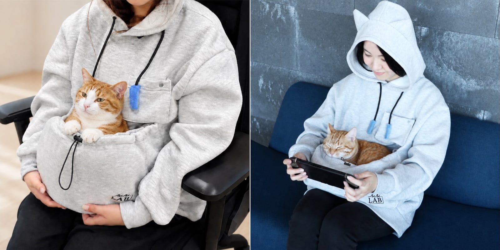 “ゲーム中も猫を抱っこしたい”欲望を叶える「にゃんガルーパーカー3」発売。ぽっちゃり猫もすっぽり収納、フードの“猫じゃらし紐”も完備