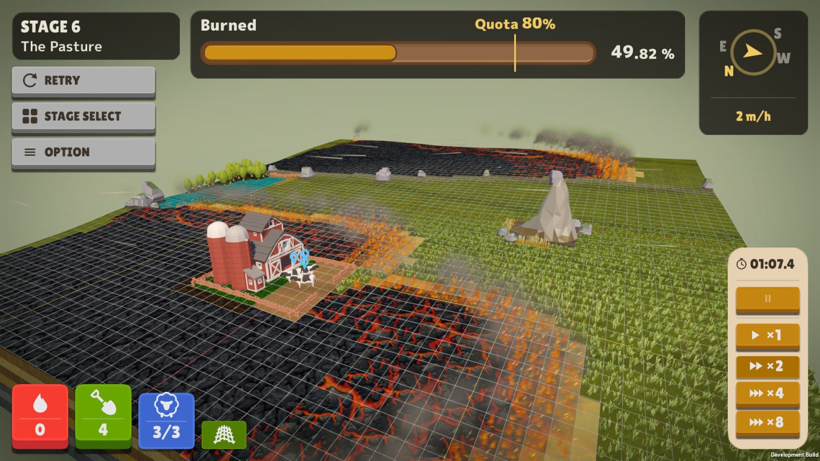 “野焼き”パズルゲーム『NOYAKI — CONTROLLED BURN』発表。地形と風を読み、いつ・どこに火を入れるか見極めて野原を焼きはらう、家は焼いちゃだめ