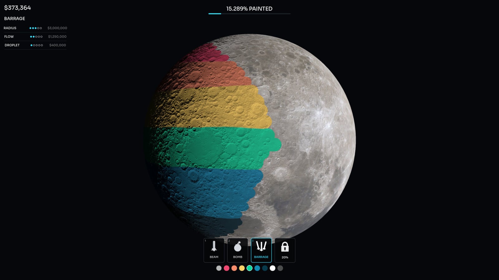“月をペンキで塗りつぶす”ゲーム『Paint the Moon』発表。ビームや弾幕で衛星ペンキまみれ、塗り終えたら「次の月」へ向かうチル塗装作業